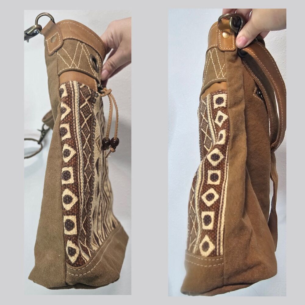 Myra Bag Womens Talia Range Canvas Leather Tribal Crossbody Shoulder Purse NEW - Picture 4 of 13